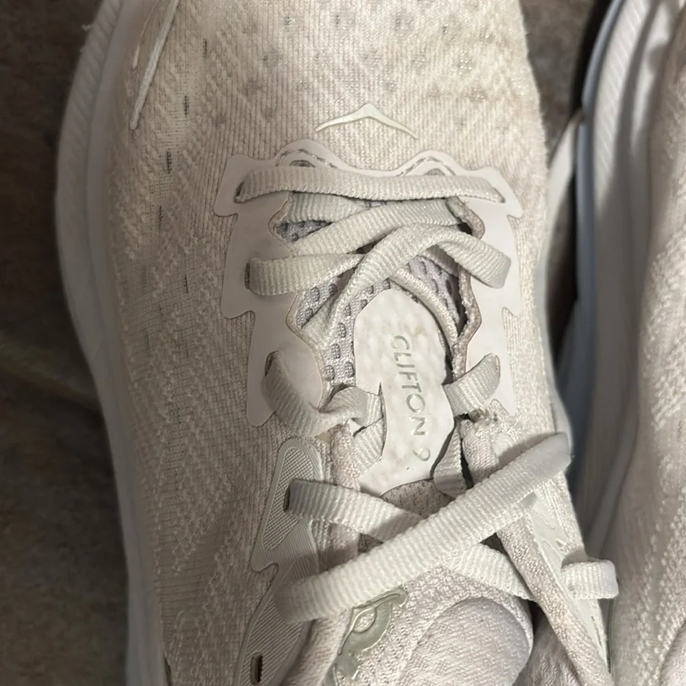 Hoka Women’s Athletic Running Shoes in Light Beige with Yellow Accents